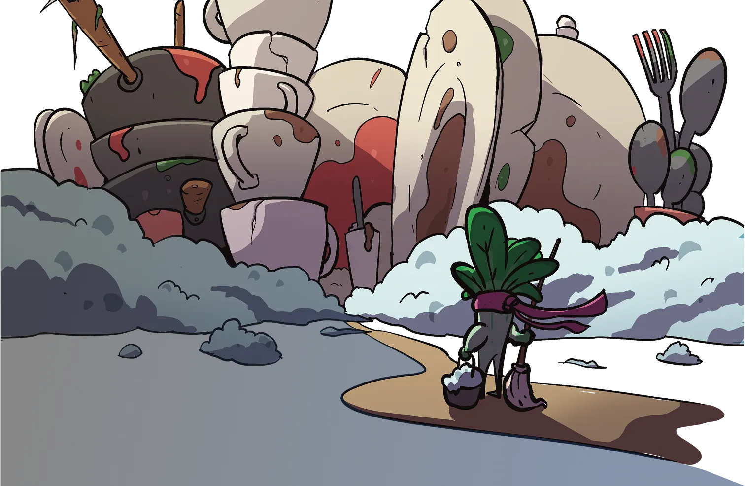 Stacks of plates and dishes covering the kitchen walls